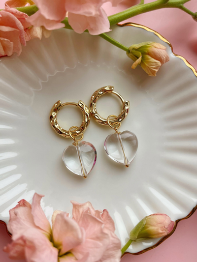 Серьги Сердца из горного хрусталя
