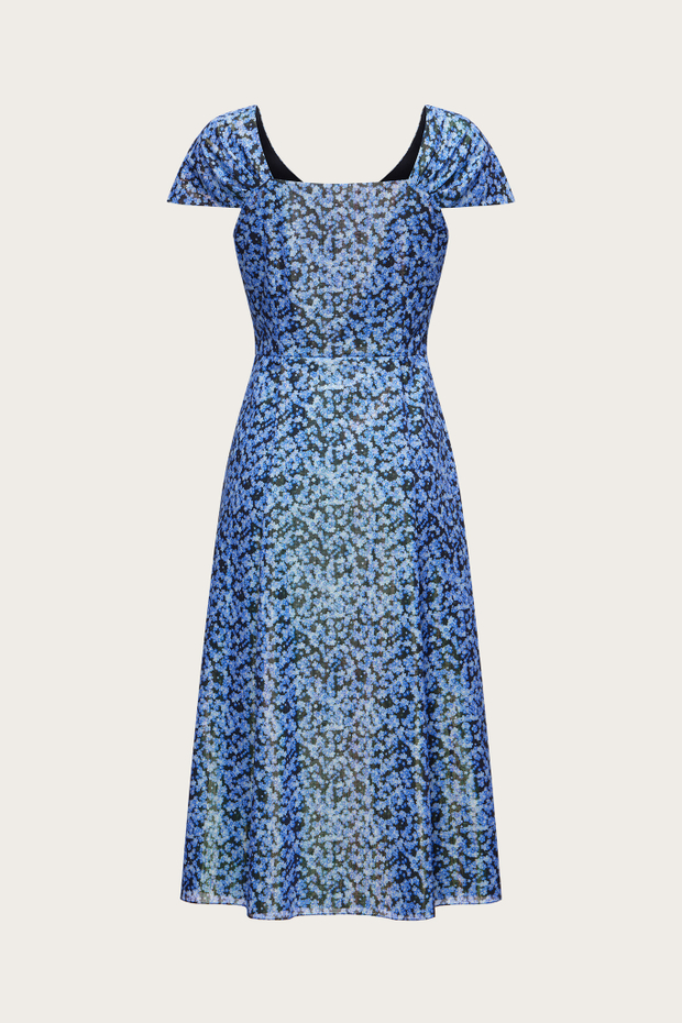 Платье миди из синего хлопка с люрексной нитью