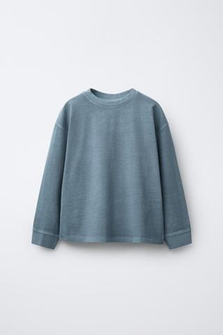 ZARA ФУТБОЛКА С КРУГЛЫМ ВЫРЕЗОМ И ДЛИННЫМИ РУКАВАМИ, СИНИЙ