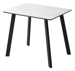 Стол ТИК ТАК 90  Белый мрамор MATTE, керамика / Черный каркас М-City
