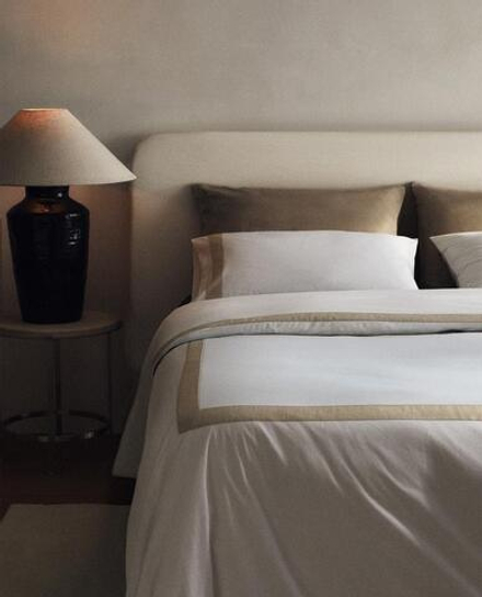 ZARA HOME ХЛОПКОВЫЙ ПОДОДЕЯЛЬНИК С КАЙМОЙ, БЕЛЫЙ