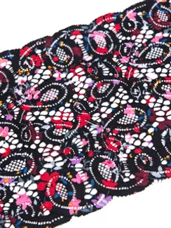 03-196 ОПТ Кружево эластичное 19 см, фламенко, черный/красный