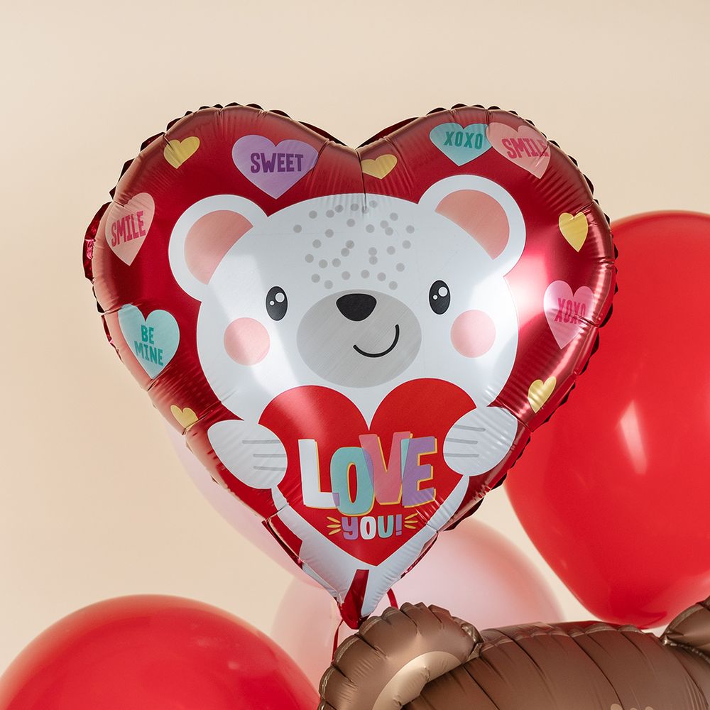 Шар (18''/46 см) Сердце, Мишка с сердцем, 1 шт. в уп. (цв.этик.)