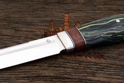 Нож туристический Геннадия Дедюхина Финка, клинок 132мм, сталь N690, рукоять микарта черно-зеленый