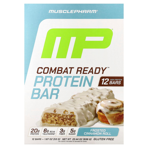 MusclePharm, Протеиновый батончик Combat Ready ™, булочка с корицей, 12 батончиков, 53 г (1,87 унции)
