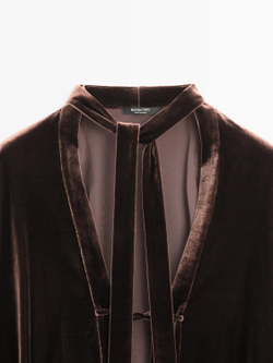 Massimo Dutti Бархатное кимоно с шарфом, коричневый