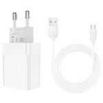 Сетевой адаптер питания BOROFONE BA47A 1 USB QC 3.0 + кабель Micro (белый)