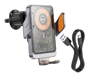 Подставка под телефон + беспров.зарядка,15W, сенсорн.удерж., Hoco HW7 серебро (на дифлектор) 48591