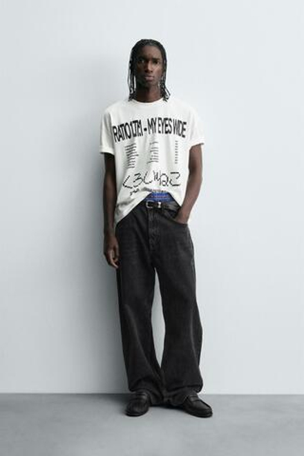 ZARA ФУТБОЛКА С ГРАФИЧЕСКИМ ТЕКСТОМ, БЕЛЫЙ