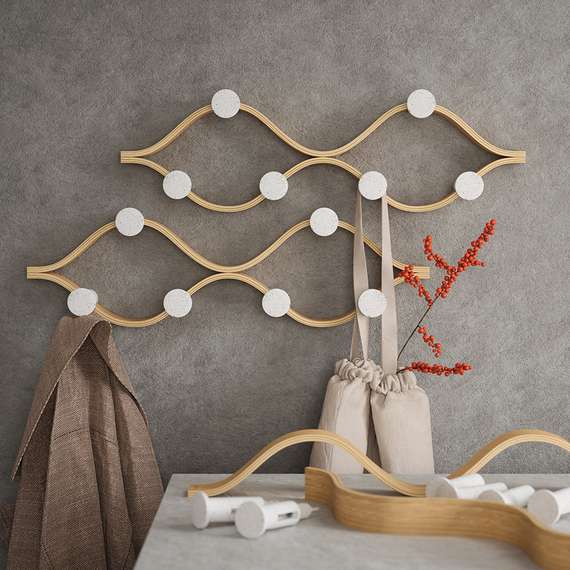 Вешалка настенная montage, 6 крючков, натуральное дерево/белая