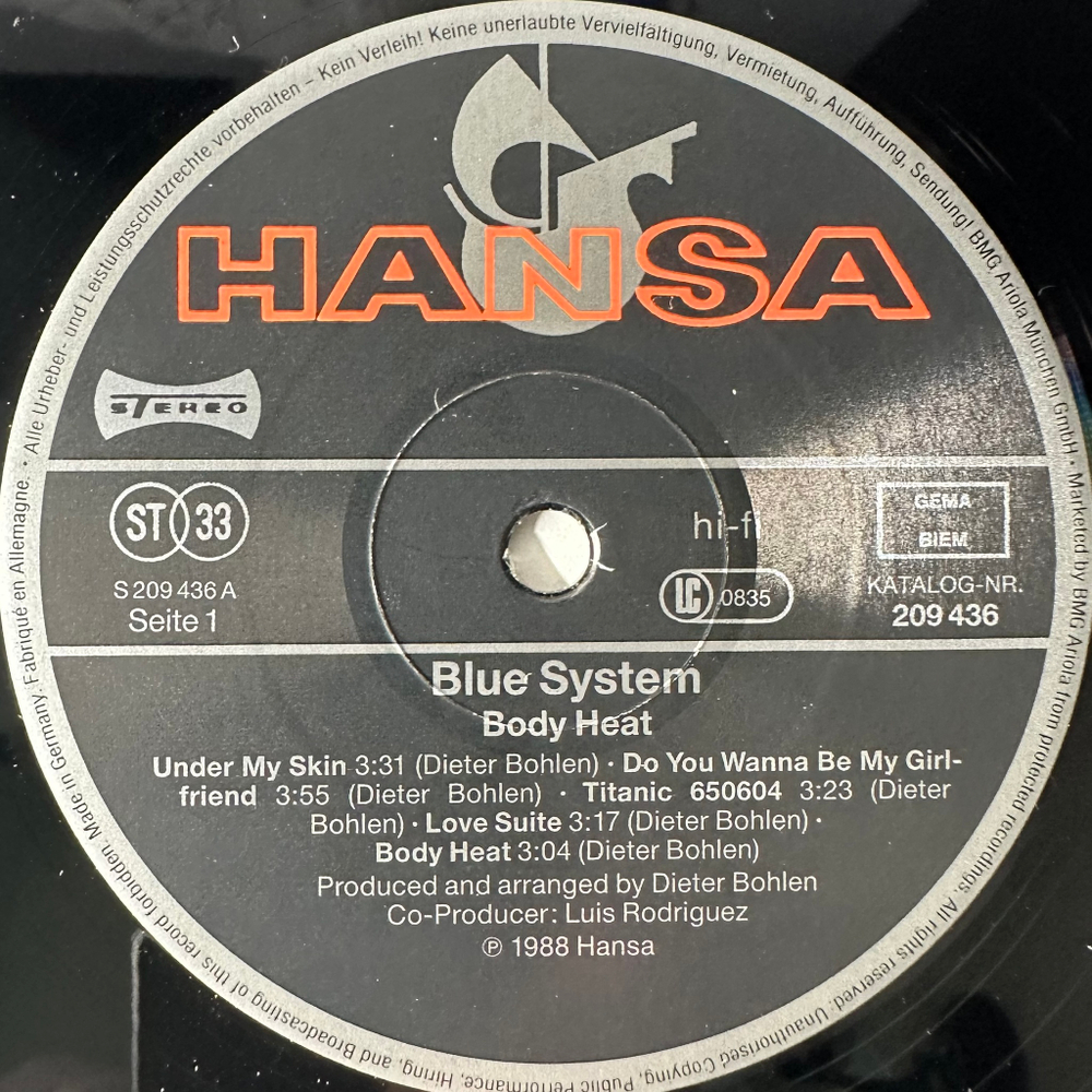 Blue System ‎– Body Heat (Германия 1988г.)
