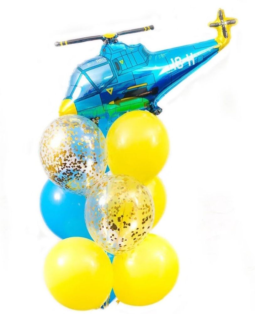 Букет шаров &quot;Синий вертолет на жёлтых шарах&quot;