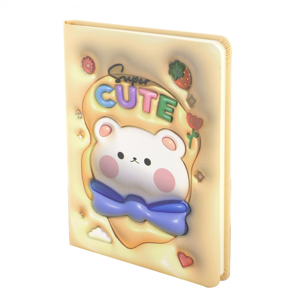 Записная книжка 13,0 см * 18,0 см , 7БЦ, Alingar, PU, поролон, конгрев, эффект 3D, 80л., линия, "Мишка", желтый