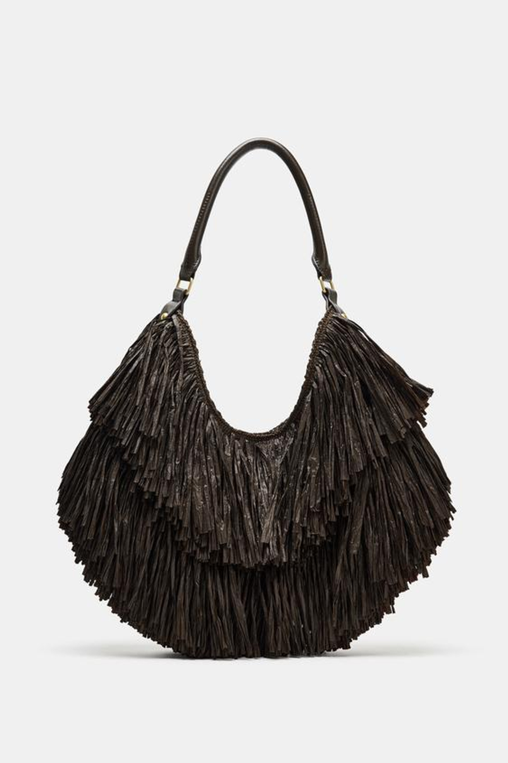 ZARA СУМКА С БАХРОМОЙ, ШОКОЛАДНЫЙ