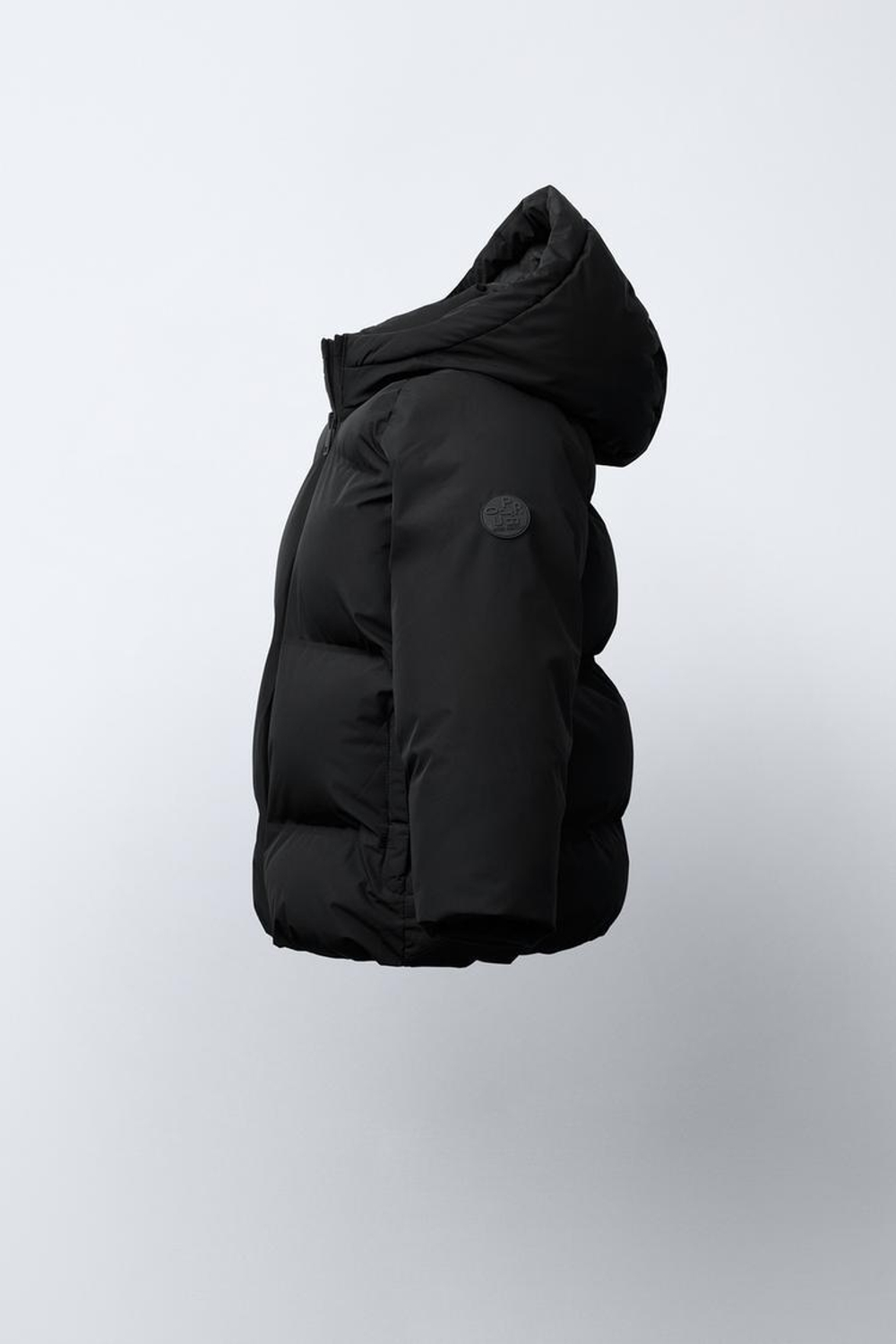 ZARA СТЕГАНЫЙ ПУХОВИК С КАПЮШОНОМ WATER REPELLENT, ЧЕРНЫЙ