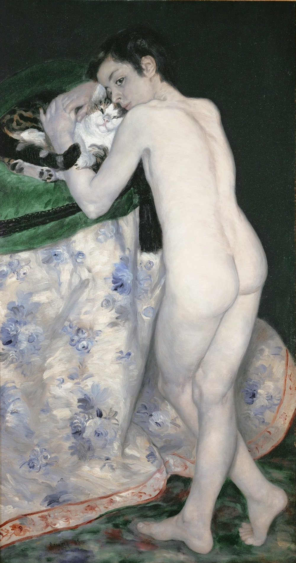 Пьер Огюст Ренуар. 1868-1869. Мальчик с белым котом (Young Boy with a Cat). 123.5 х 66. Холст, масло. Париж, музей д'Орсэ.