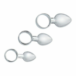 Набор из 3 серебристых анальных пробок с кольцом (Цвет: серебристый)