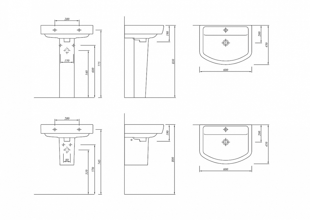 Раковина 60см Kale Basics схема