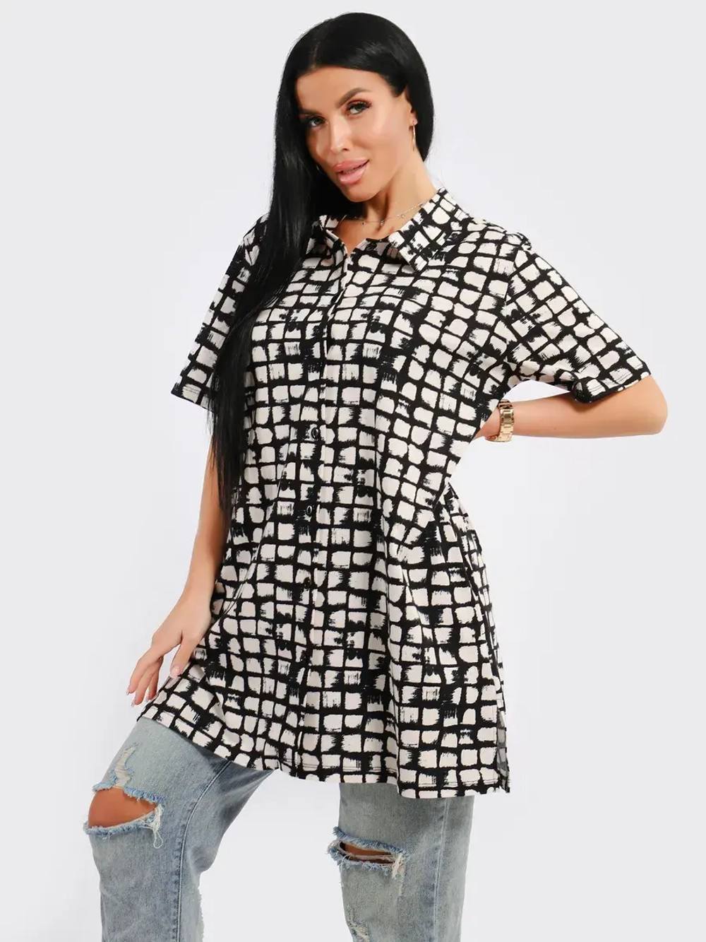 Туника-рубашка хлопок большие размеры