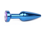 Удлиненная коническая гладкая синяя анальная втулка с сиреневым кристаллом - 11,3 см. (Цвет: сиреневый)
