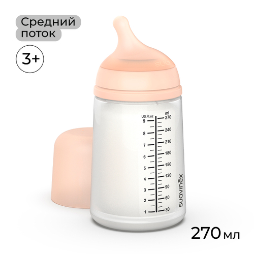 Антиколиковая силиконовая бутылочка Suavinex Zero.Zero 270 мл, средний поток, 3+