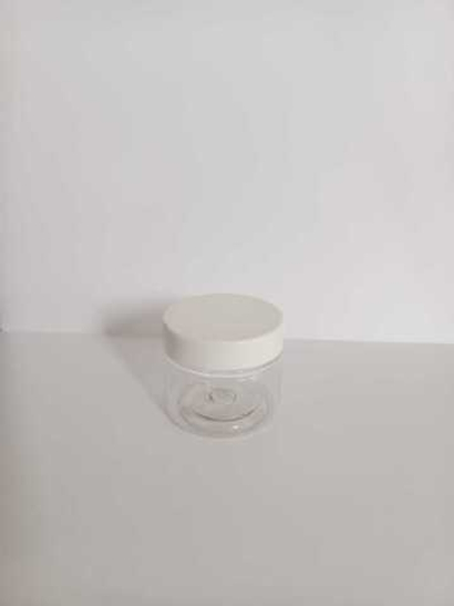 Банка 50 мл пластик прозрачная с белой крышкой 48мм