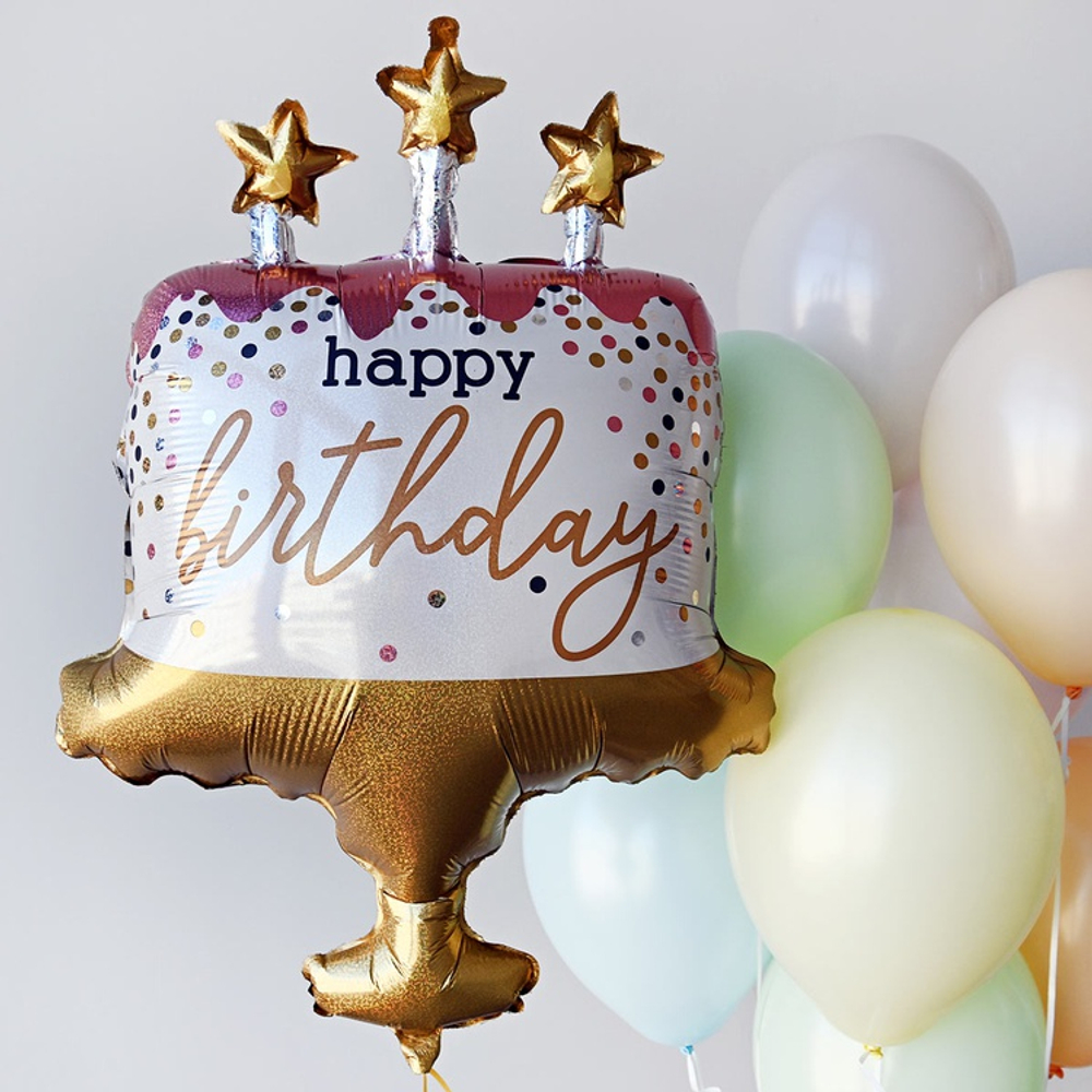 Фольгированный шар-фигура «Торт. Happy Birthday» голография, 66 см