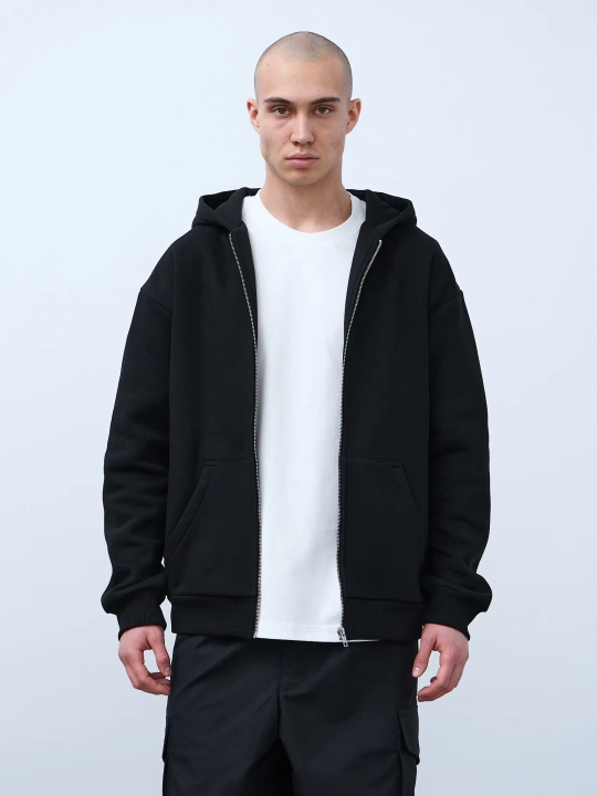Худи оверсайз на молнии с начёсом (черный)