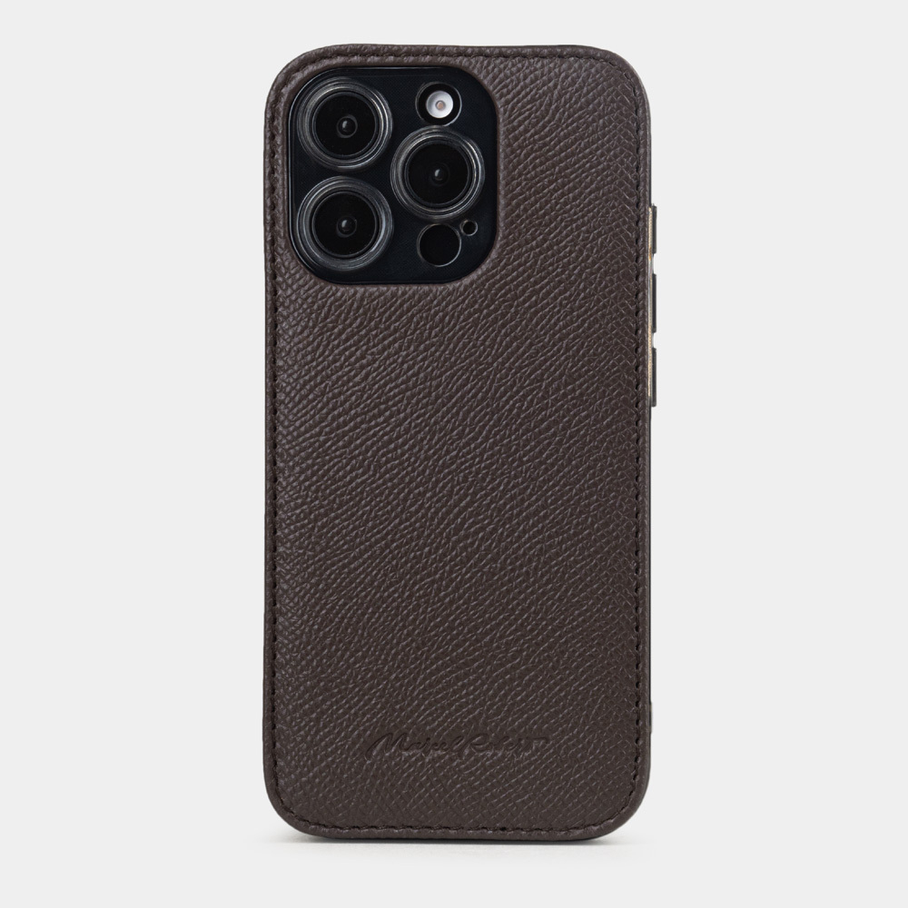 Чехол для iPhone 16 Pro из кожи сафьяно, коричневого цвета