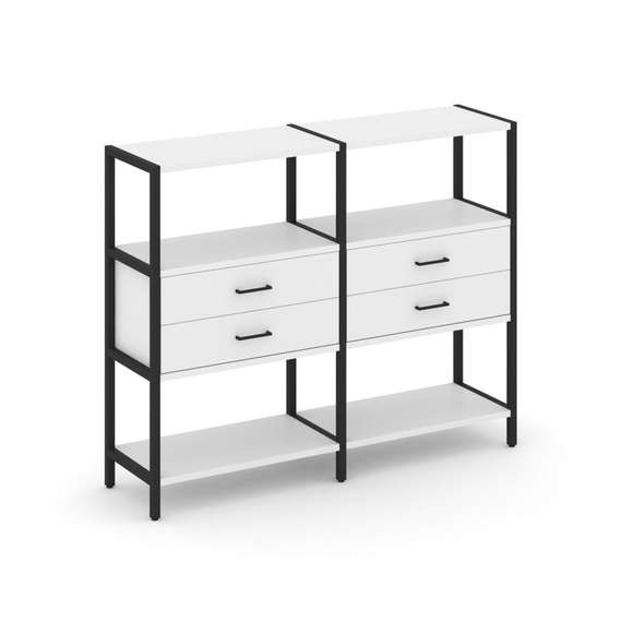 Shelf System Двухсекционный стеллаж трехярусный с ящиками SN.STM-322 Белый/Металл Черный 1590*400*12