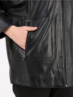 Кожаная куртка демисезонная оверсайз с капюшоном