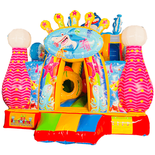 Коммерческий надувной батут с горкой «В гостях у моря», 8*4*5 м