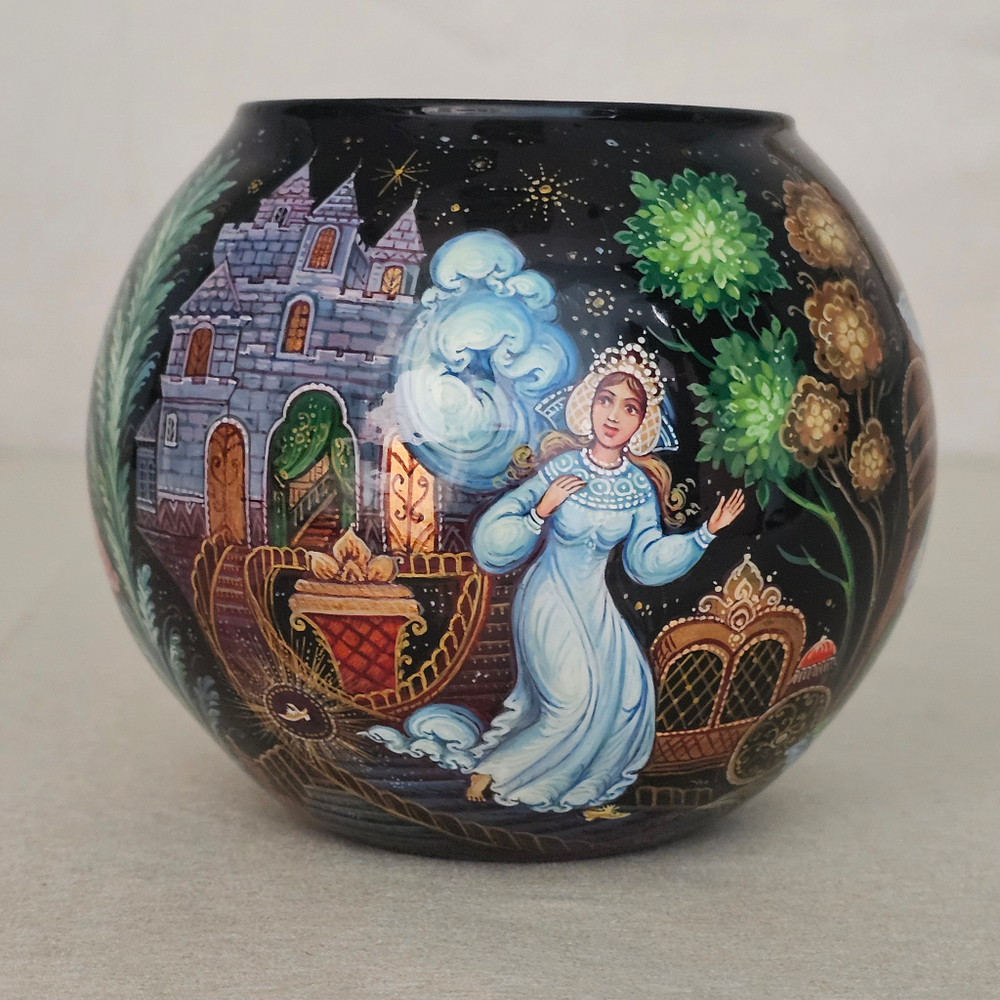 Вазочка с ручной росписью Палех "Золушка"