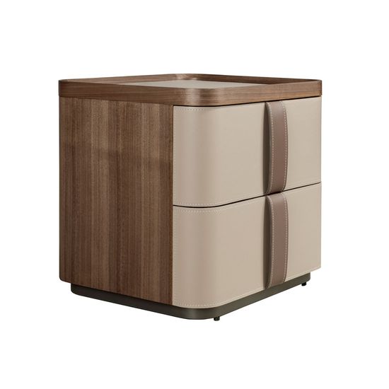 Прикроватная тумбочка 7204 из кожи, ореха и полированной стали