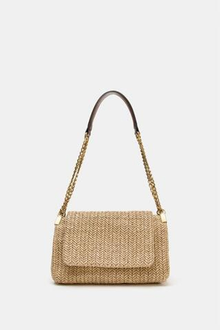 ZARA СУМКА ЧЕРЕЗ ПЛЕЧО С МЕТАЛЛИЧЕСКОЙ ЦЕПОЧКОЙ, СВЕТЛО-БЕЖЕВЫЙ