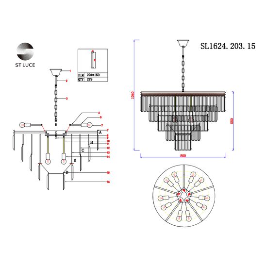 SL1624.203.15 Люстра подвесная ST-Luce шампань/прозрачный E14 15*40W ERCOLANO
