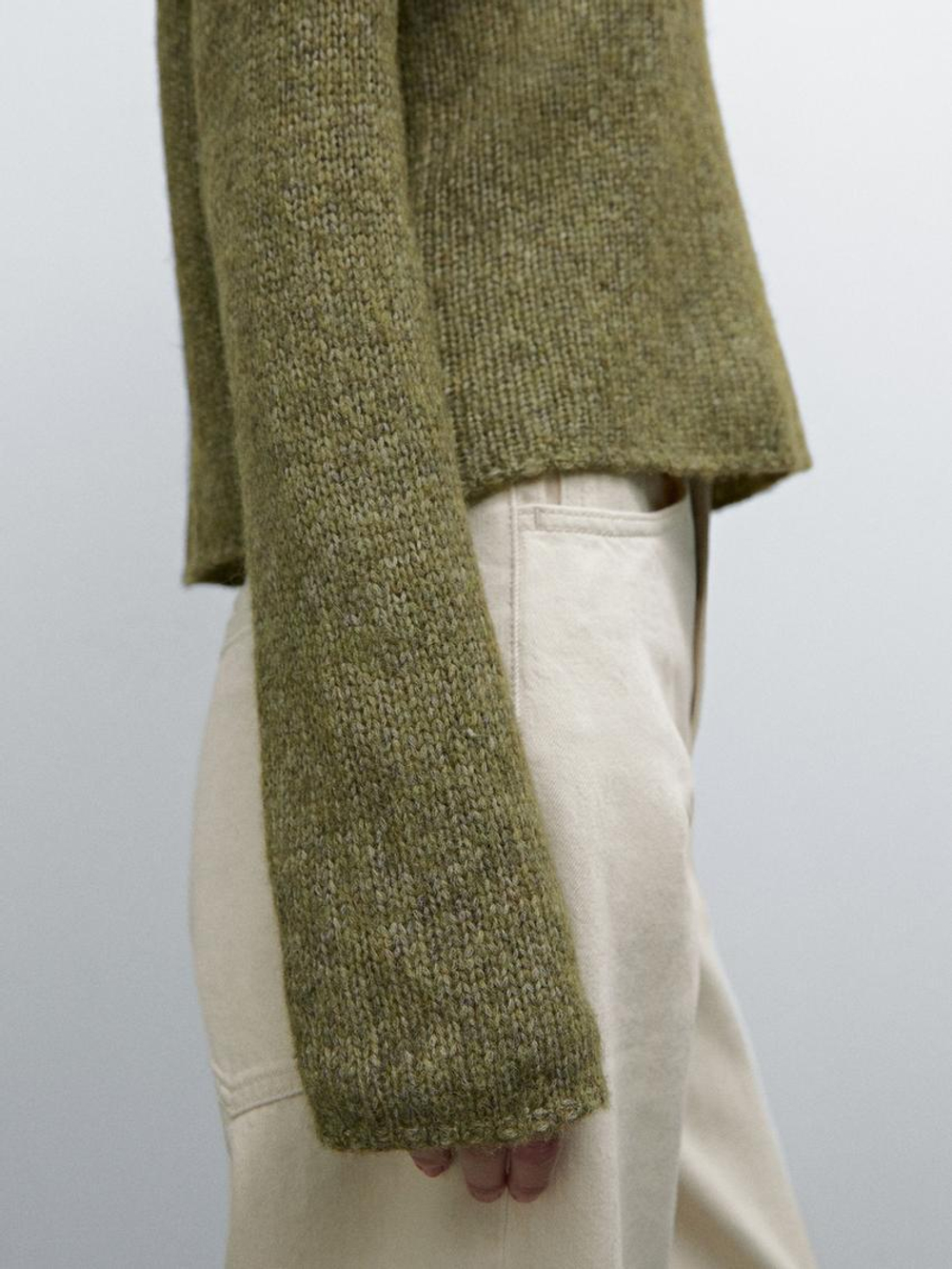 Massimo Dutti Меланжевый трикотажный свитер из смесовой альпаки, зеленый