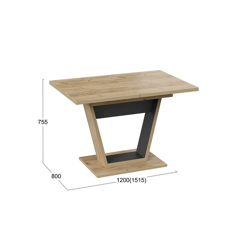 Стол кухонный обеденный раздвижной Дуб Крафт Серый/Серый Графит, Гавана Тип 1, 120х80х75,5 см