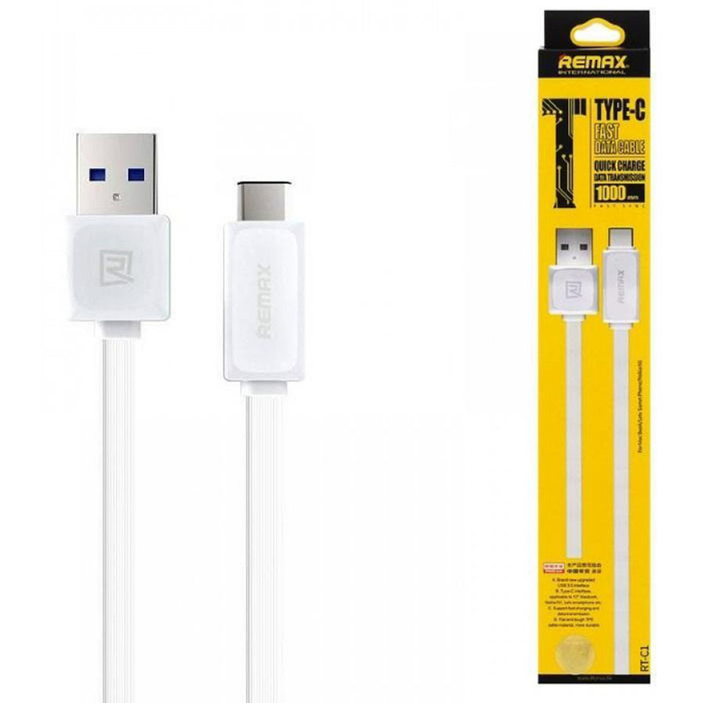 Кабель USB - Type-C Remax RT-C1 (плоский) Белый