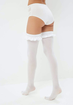 Чулки Le Frivole плотные с атласными бантами белые S/M
