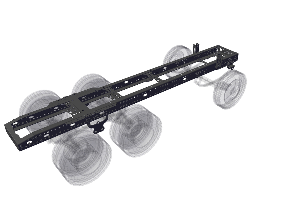 The middle frame for a tractor truck with a wheel formula of 6x2 / 6x4. Length 500mm