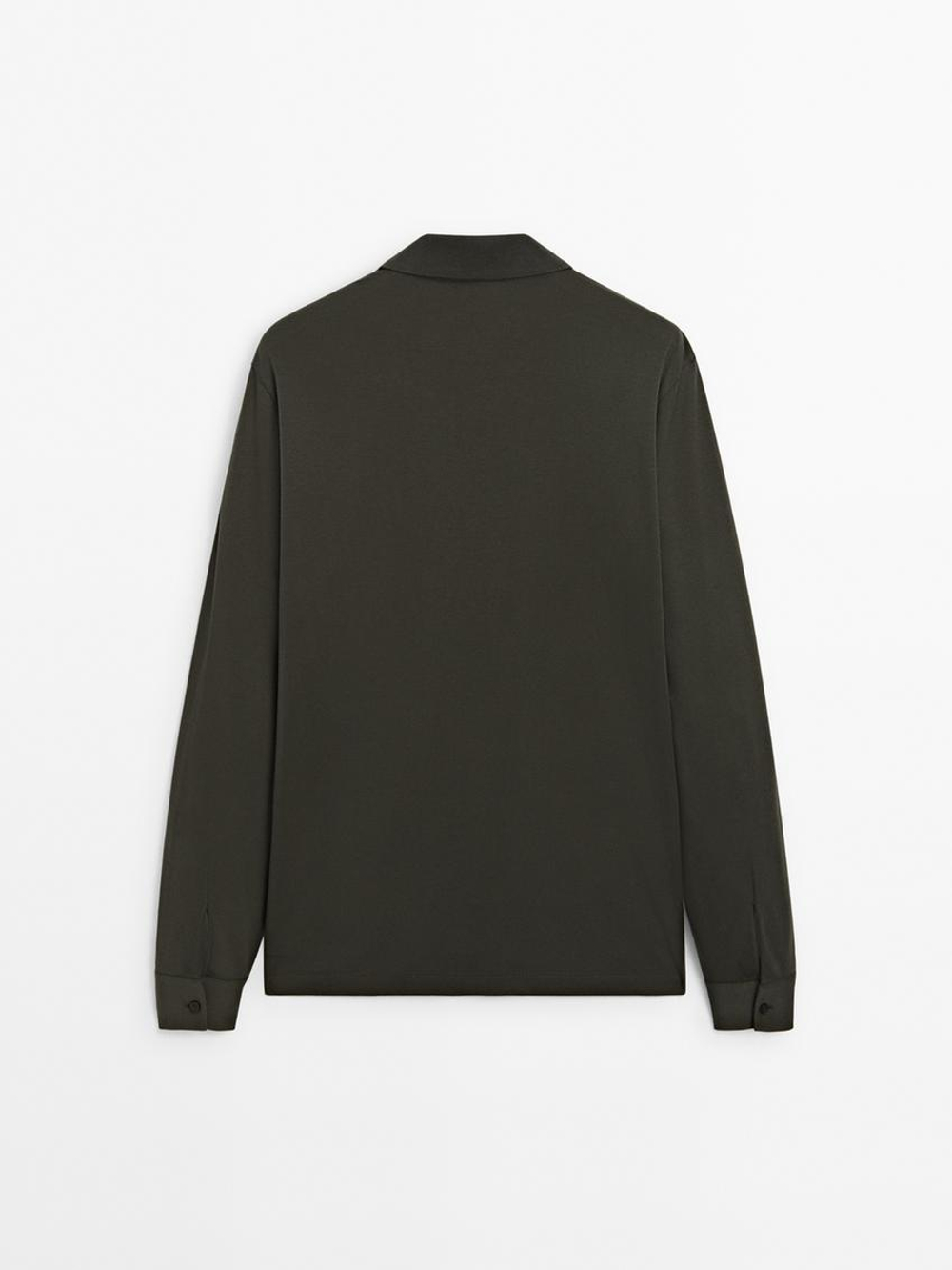 Massimo Dutti Поло из 100% хлопка с длинными рукавами, темно-зеленый