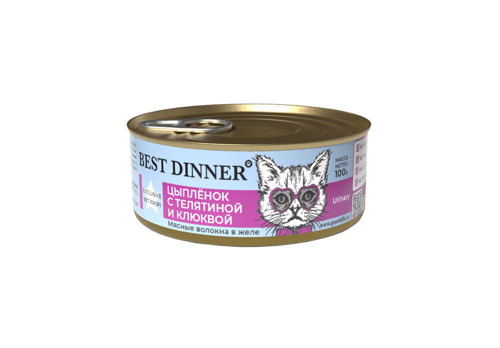 Консервы Best Dinner Эксклюзив Vet Profi Urinary для кошек Цыпленок с телятиной и клюквой 100 г