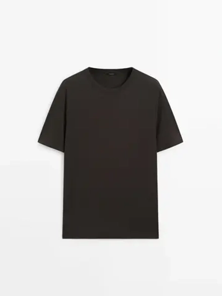 Massimo Dutti Футболка из смесового хлопка, угольный