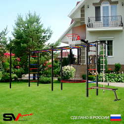 Уличная шведская стенка Sv Sport рукоход х 2 с комплектом турник прямой У52622К (Турник/Брусья/Скамья/Гнездо 80см/Щит баскет/Канат/кольца/лестница)