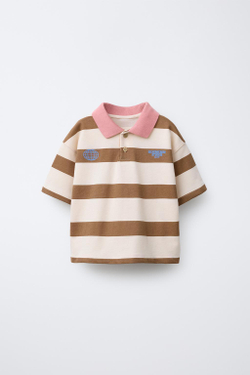 ZARA ПОЛО В ПОЛОСКУ, КОРИЧНЕВЫЙ/ЭКРЮ