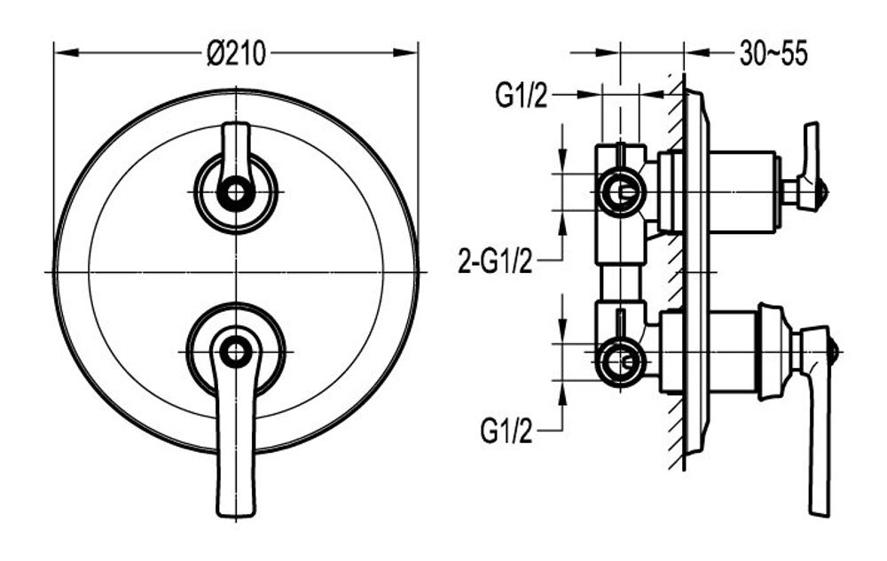 Встраиваемый термостатический трехпозиционный смеситель для душа CEZARES LIBERTY-F-VDIM3-T-01
