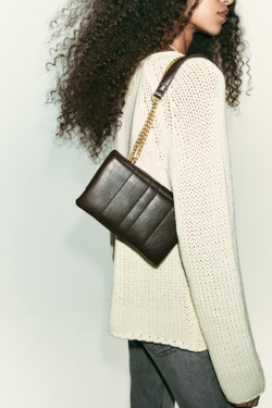 ZARA СТЕГАНАЯ МИНИ-СУМКА ЧЕРЕЗ ПЛЕЧО, ШОКОЛАДНЫЙ