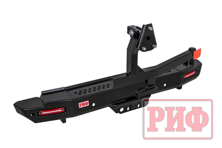 Бампер силовой задний Toyota Land Cruiser 200 2012-2015 с квадратом под фаркоп, калиткой, фонарями, подсветкой номера, стандарт РИФ