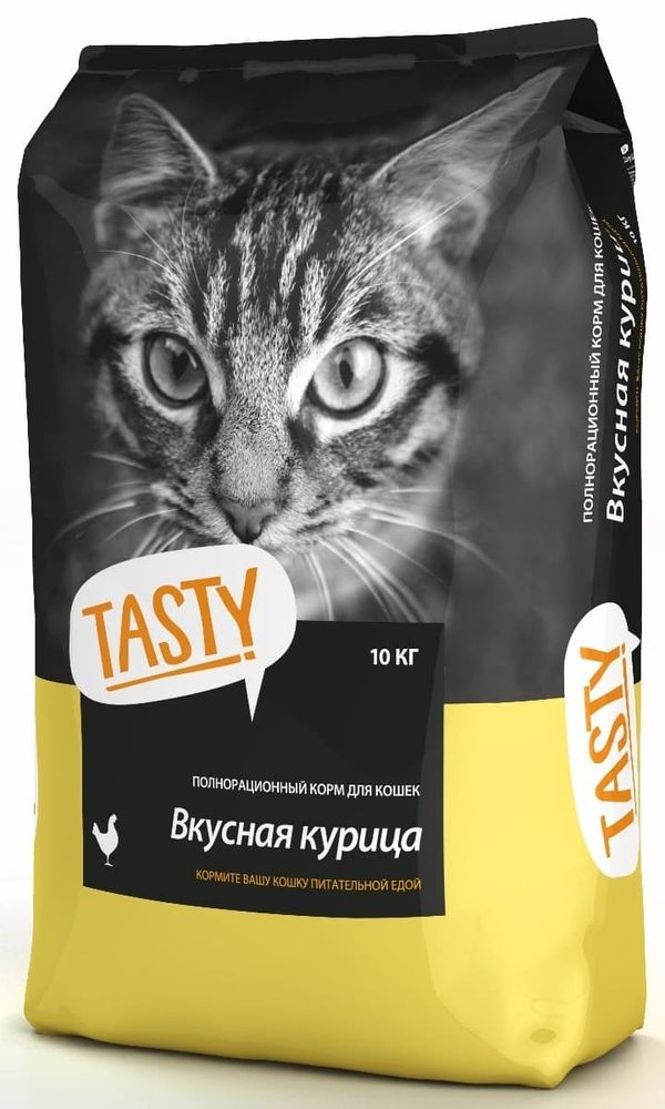 *TASTY 10кг полнорационный корм для взрослых кошек с курицей